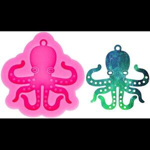 Glossy Shiny Octopus Marine Life Shape Keychain Silicone Mold with Hole …